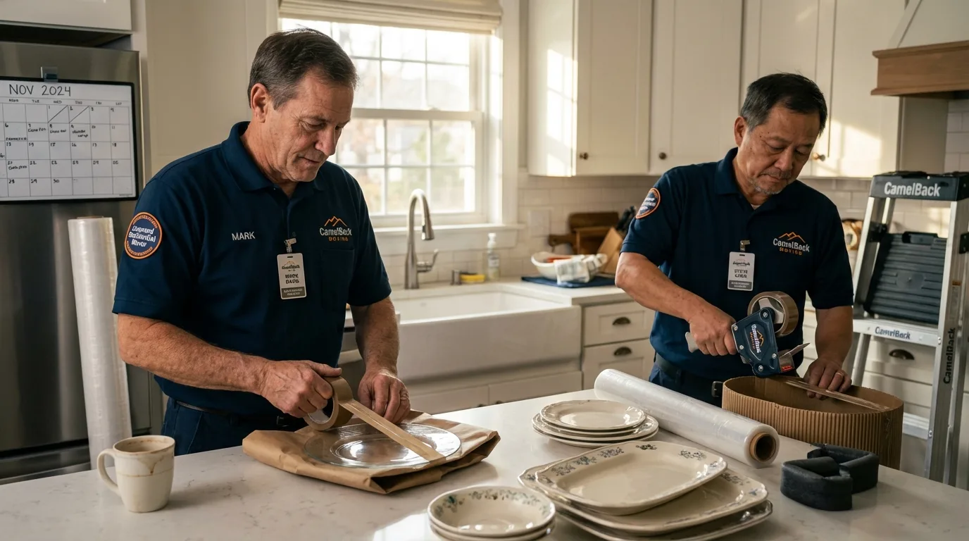 Professional crew packing kitchen dishware in Wellsburg, WV